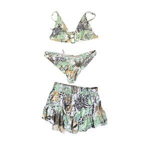 Aerie Jungle Print 3-Piece Swimsuit Set - Size Large (Top, Bottoms & Skirt Cover